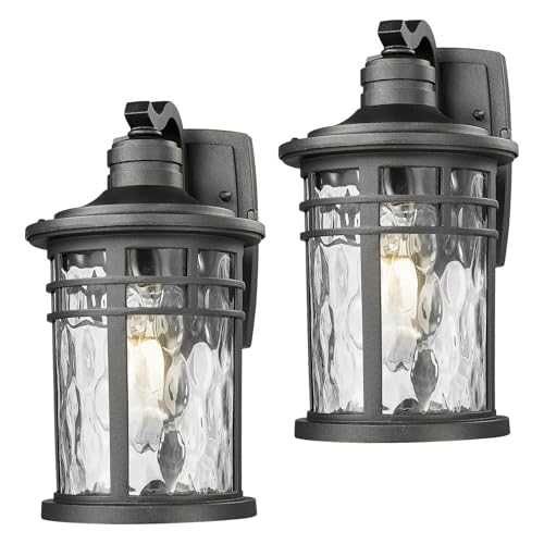 Darkaway Outdoor Porch Lights Wall Mount, Outside Light Fixtures Sconces Wall Lighting with Water Ripple Glass Waterproof Exterior Lights for Patio Yard House Hallway Doorway Garage - color: Black-Water Ripple Glass, size: 11.81"-2Pack
