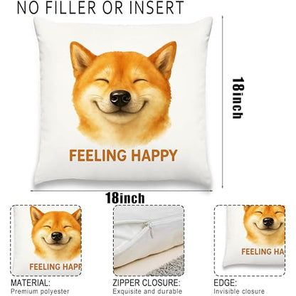 Happy Shiba Inu Pillow Cover 18x18 Inches, Feeling Happy Dog Decor - color: Happy Shiba Inu