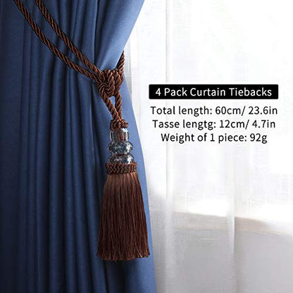 BEL AVENIR 4 Pack Curtain Tiebacks Hand-Woven Holdbacks Tassels Tiebacks - color: Coffee, size: 4 Pack