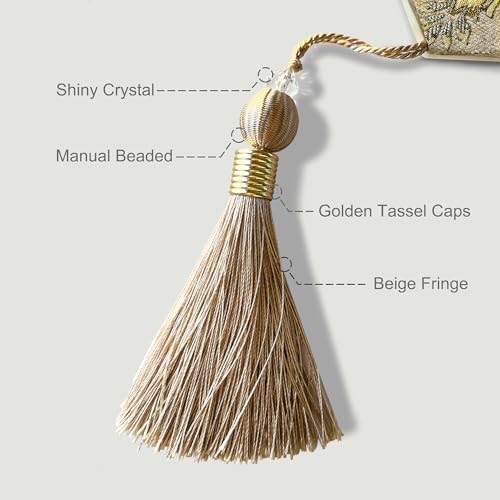 Luxury Table Runner Chenille Jacquard with Pretty Tassels Beige 60" - color: Beige, size: 13x60"