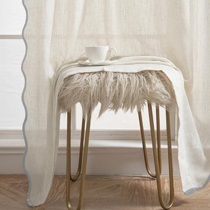 DriftAway Semi Sheer Scalloped Edge Linen Coastal Beach Window Curtains for Living Room Bedroom 2 Panels Rod Pocket Each Size 52 Inch by 72 Inch Gray - color: Linen Gray, size: 52"W x 72"L (Pack of 2)
