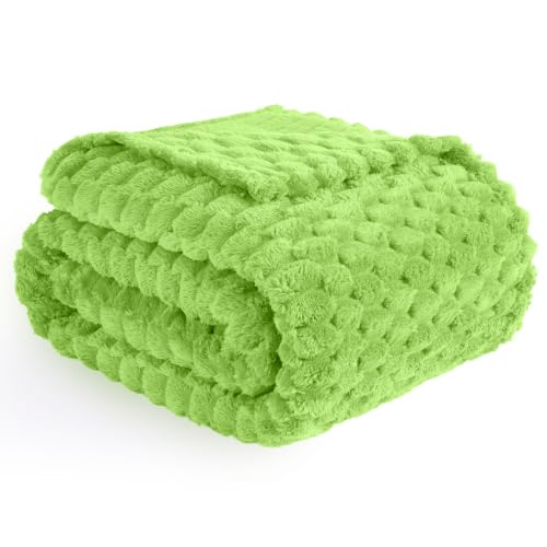 Vessia Flannel Fleece Throw Blanket, 3D Jacquard Green Fuzzy and Warm Blanket for Couch, Sofa, Bed, 300GSM Super Soft Touch Cozy Home Decor for All Seasons (50x70 inches) - color: Green, size: 50×70inch