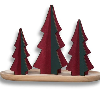 Your Heart's Content Set of 3 Wood Slotted Trees Multi-Colored Wooden Interlocking Trees, Shelf sitters, Valentine Mantel, Winter Tabletop Accent, Festive Table, Handmade (Set 3 Burgundy) - color: Set 3 Burgundy
