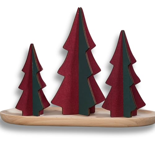 Your Heart's Content Set of 3 Wood Slotted Trees Multi-Colored Wooden Interlocking Trees, Shelf sitters, Valentine Mantel, Winter Tabletop Accent, Festive Table, Handmade (Set 3 Burgundy) - color: Set 3 Burgundy