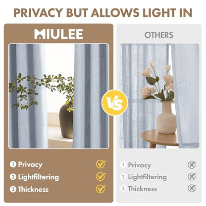 MIULEE Thick Linen Curtains, 42Wx108L, Light Blue Semi Sheer Linen Textured - color: Chambray Blue, size: 42"W x 108"L (Pack of 2)
