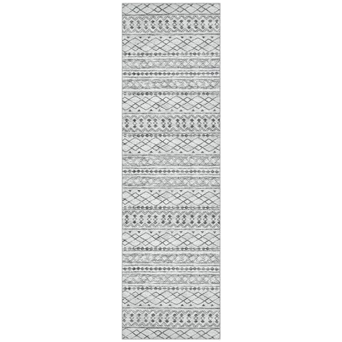 KUTA Boho Washable Runner Rug 2x7 Grey White Moroccan - color: Grey, size: 2' x 7' (Runner)