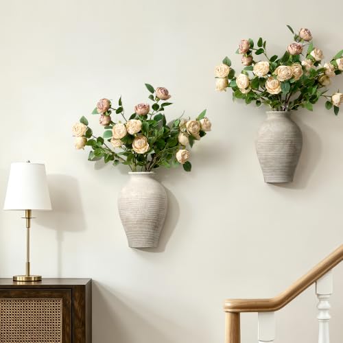 Vanselia 2 Pack Ceramic Wall Vase Home Decor Hanging Planter (12" Retro) - color: 2 Pack Retro-12"