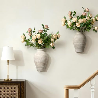 Vanselia 2 Pack Ceramic Wall Vase Home Decor Hanging Planter (12" Retro) - color: 2 Pack Retro-12"
