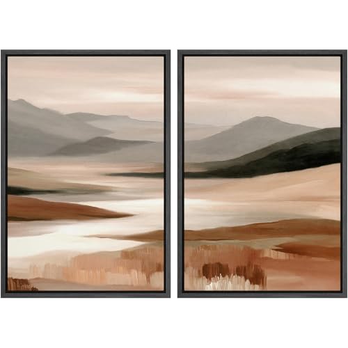 SIGNWIN Framed Canvas Print Wall Art Set Warm Earth Tone Abstract Valley Landscape Illustrations Modern Art Minimal Boho Relax/Calm for Living Room, Bedroom, Office - 16"x24"x2 Black - color: A29-2604-irs12, size: 16"x24"x2 Panels Black