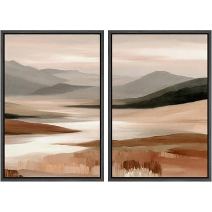 SIGNWIN Framed Canvas Print Wall Art Set Warm Earth Tone Abstract Valley Landscape Illustrations Modern Art Minimal Boho Relax/Calm for Living Room, Bedroom, Office - 16"x24"x2 Black - color: A29-2604-irs12, size: 16"x24"x2 Panels Black