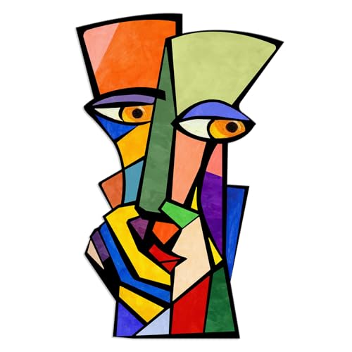 Kercan Colorful Metal Wall Art, 9.4 x 14.7 Inch Abstract Face Wall Decor, Quirky Funny Metal Wall Hanging, Vibrant Modern Art for Bathroom, Living Room, Bedroom, Apartment, Eclectic Home Decor - color: Colorful