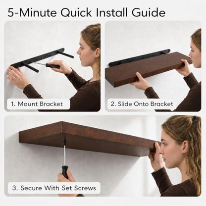 foxsky 16 Inch Walnut Floating Shelves for Wall, Solid Wood Bathroom Shelf - color: Walnut, size: 16 inch
