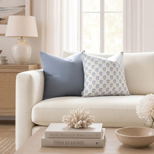 Meekio Linen Blend Throw Pillow Covers 16x16 Set of 2, Dusty Blue - color: Dusty Blue, size: 16" x 16" (Pack of 2)