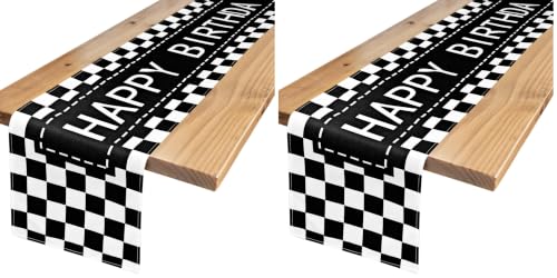 Letjolt Happy Birthday Table Runner Black Checkerboard 72 Inches (Pack of 2) - color: Black White Check, size: 12x72 Inches (Pack of 2)