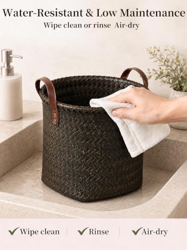 Wicker Storage Baskets, 4 Pack Woven Baskets for Shelves, Dark Gold - color: Round Dark Gold