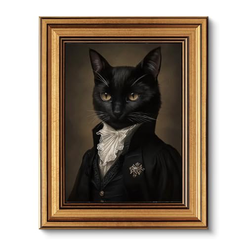 VIYYIEA Framed Vintage Halloween Wall art, Gothic Artwork, 10 x 8 Inch - color: Victorian Cat, size: 10"L x 8"W