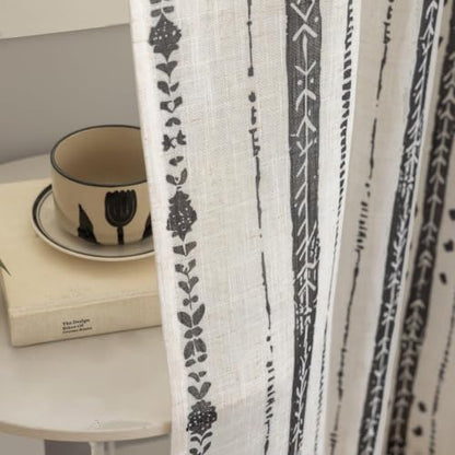 Black Boho Linen Curtains for Living Room 63 Inch Length 2 Panels - color: Black, size: 52"W x 63"L (Pack of 2)