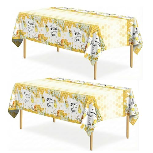 Bee Theme Party Tablecloth 2 Pack, 54 x 108 Inch Waterproof Tablecloth for Party Decor, Disposable Plastic Rectangular Table Cover for Parties and Celebrations, Table Cloth for Holiday Dinner - color: Bee