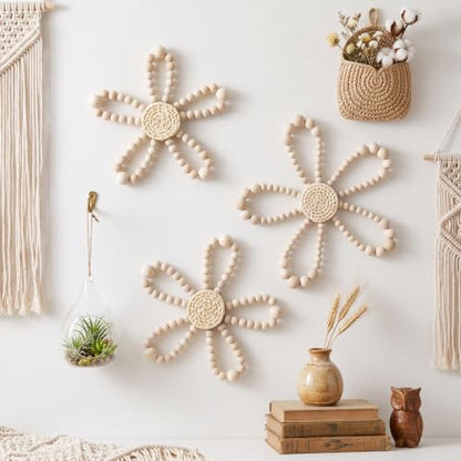 AceOrbit 3 Pcs Boho Daisy Flower Wall Decor, 6.69'', 7.87'', 9.84'' - size: 9.84'', 7.87'', 6.69', style: Wildflower