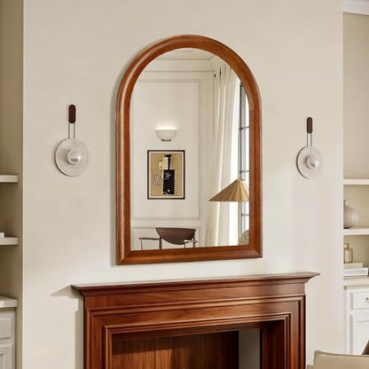 Tanmicoshomy Wood Arched Bathroom Mirror 24 x 36 Inch, Rustic Brwown Frame - color: Brwon, size: 36"L x 24"W