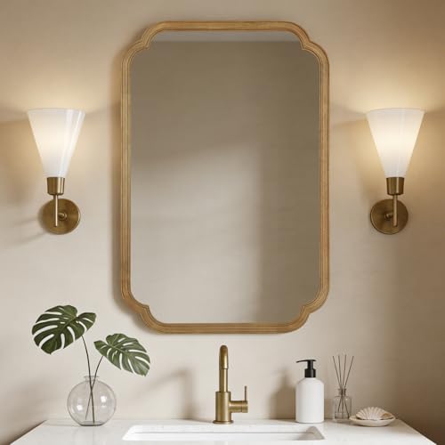 WallBeyond 24" x 36" Rounded Corner Arch Wall Mirror with Wood Frame for Entryway, Living Room or Bedroom Home Decor - Light Woodgrain 24" x 36" Natural Color - color: Natural a, size: 36"L x 24"W