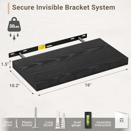 Vivelove 10 in Deep Floating Shelves 16” Set of 2, Black - color: Black, size: 15.7”wx10.2”dx1.5”h
