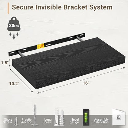 Vivelove 10 in Deep Floating Shelves 16” Set of 2, Black - color: Black, size: 15.7”wx10.2”dx1.5”h