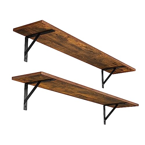 DINZI LVJ Long Wall Shelves, 39.4 Inch Wall Mounted Shelves with Brackets - color: Rustic Brown, size: 39.4 Inch