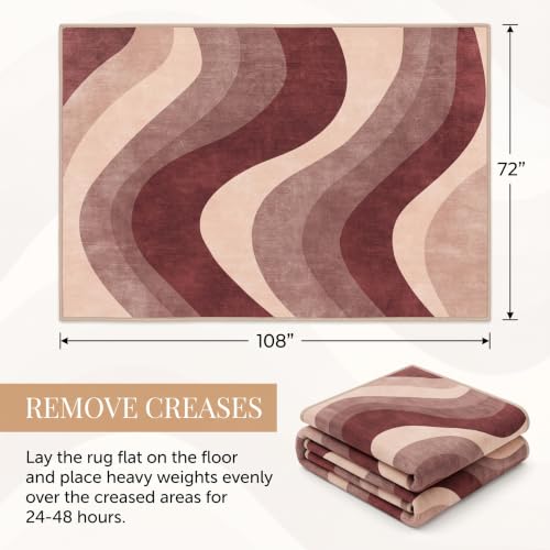 6X9 Modern Burgundy Dusty Rose Wavy Striped Washable Area Rug - color: Burgundy, size: 6' x 9' (Rectangular)