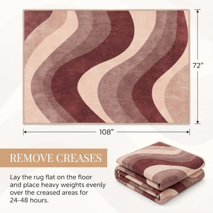 6X9 Modern Burgundy Dusty Rose Wavy Striped Washable Area Rug - color: Burgundy, size: 6' x 9' (Rectangular)