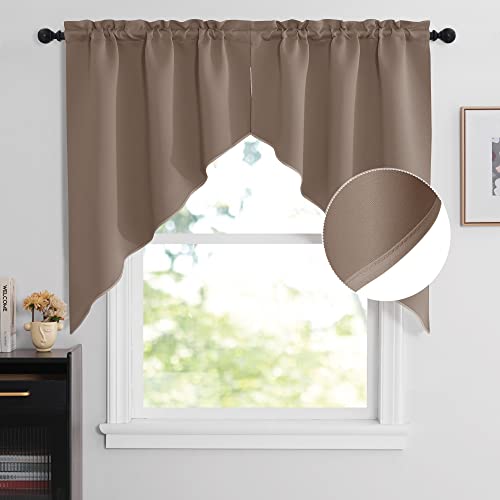 NICETOWN Valances for Windows, Elegant Room Darkening Rod Pocket Half Window Curtains for Bedroom Home Office Dining Room Decoration, W36 x L45 Each Panel, Set of 2, Cappuccino - color: Cappuccino, size: 36"W x 45"L (Pack of 2)