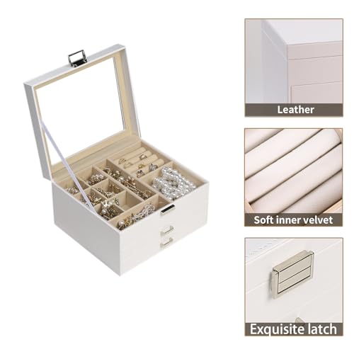 BOOVO Clear Lid Jewelry Box for Women, Jewelry Organizer (White, 3 Layer) - color: White, size: 3 Layer