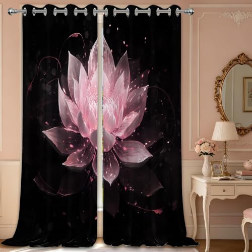 Black and Pink Blackout Curtains, Lotus Drapes 96 inches length, 2 Panels - color: Black and Pink, size: 52"W x 96"L (Pack of 2)