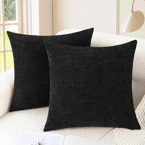 CaliTime Decorative Couch Throw Pillow Covers 16 X 16 Inches Black - color: Black, size: 16" x 16" (Pack of 2)