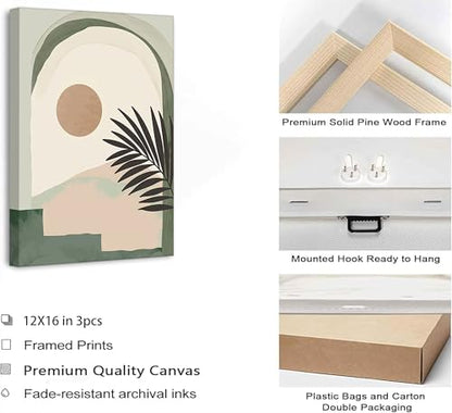 LAJDXSX 3 Pcs Mid Century Modern Boho Abstract Canvas Wall Art - color: Lotus Leaf, size: 12x16in-Canvas