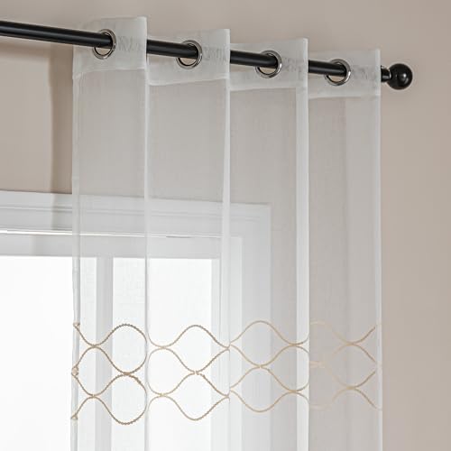 Amazon Basics 2-Piece Embroidery Sheer Curtain Set, Light Filtering Hollow Drapes for Living Room and Bedroom, 52" W × 84" L, White Scale - color: White Scale, size: 52"W x 84"L (Pack of 2)