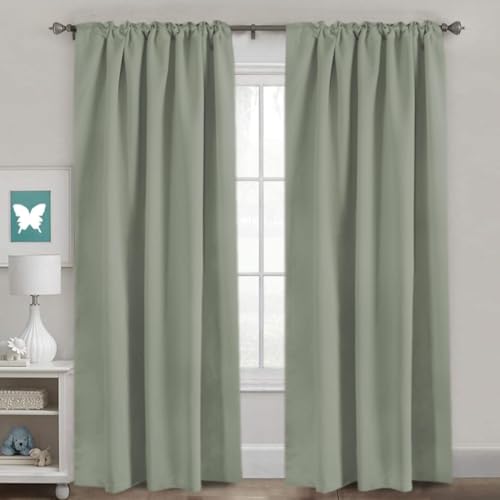 H.VERSAILTEX Back Tab Sage Green Curtains 90 Inch Long for Living Room, Rod Pocket Room Darkening Thermal Insulated Blackout Curtains, 52 x 90 Inch, Light Sage, 2 Panels - color: Light Sage, size: 52"W x 90"L (Pack of 2)