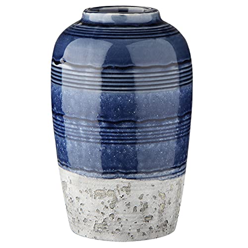 Decorative Ceramic Vases for Home Decor Two Tone Boho Flower Vase for Table Centerpieces Big Blue Pottery Vase Table Flowers Decor Vase Living Room Shelf Fireplace - style: Rustic Blue