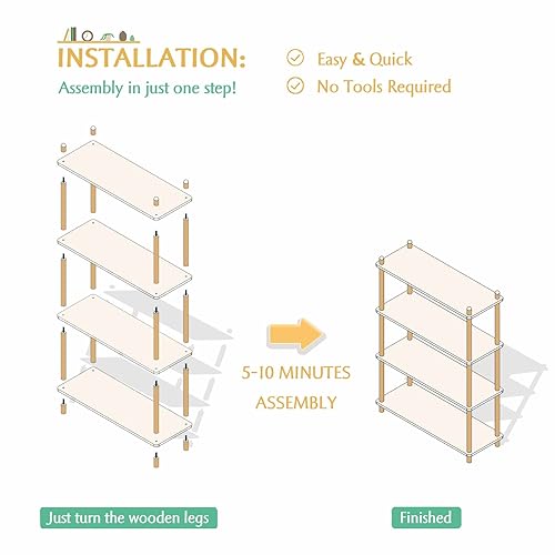 IOTXY 4-Tier Wooden Shelf Bookcase, Freestanding Open Bookshelf, White - color: White, size: 4-Tier