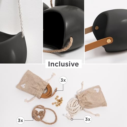 Kazai. Wall Planters -Ellie- | Hanging Ceramic Plant Pots 3 Pieces | Wall Decoration for Indoors, Balcony and Garden | Graphite (Matte) - color: Graphite (Matte), size: Set of 3 - Standard