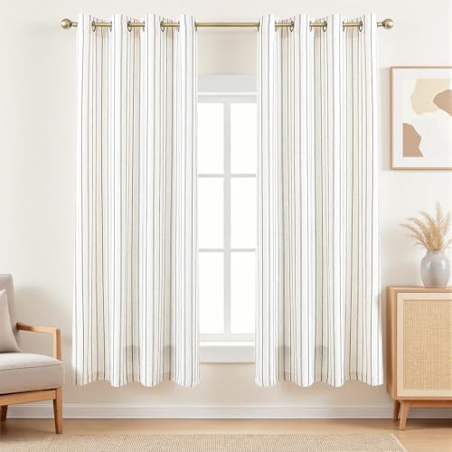 Black Striped Linen Curtains,Light Filtering Drapes,2 Panels,52x63 - color: Black, size: 52"W x 63"L (Pack of 2)