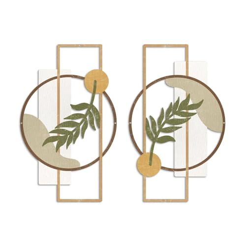 Putuo Decor Boho Leaf Metal Wall Art, Irregular Geometric Hanging Decor for Living Room Bedroom Bathroom - color: Round Boho