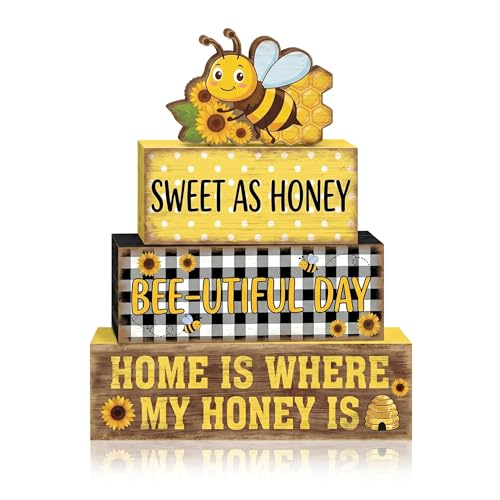 Britimes Bumble Bee Tiered Tray Decor Set, 4 Pack, Wooden Table Sign - style: Bee