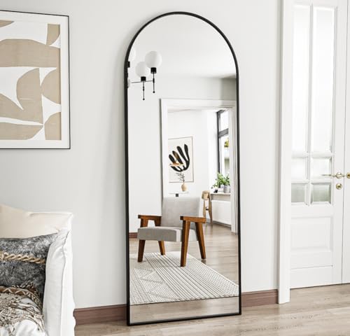 Prywot Arched Full Length Mirror, 58"x18" Floor Mirror with Stand, Black - color: Black, size: 58"L x 18"W