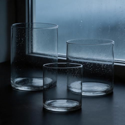 Set of 3 Seeded Glass Hurricane Candle Holders 5/7/8 Inch