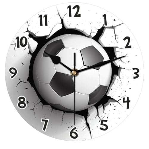 3D Soccer Ball Wall Clock Battery Operated 10 in Round Wall Clocks Slilent Non Ticking Quartz Analog Clock for Bedroom Kids Living Room Classroom Decor - color: 3d Soccer Ball