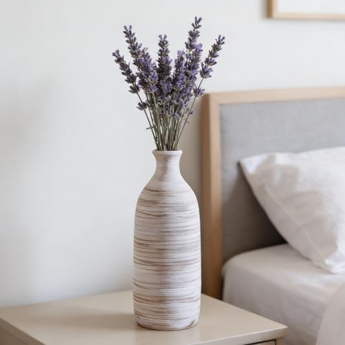ALMA 10" Small White Ceramic Vase, Boho Flower Vases for Pampas Grass - color: Narrow Neck-white-10"