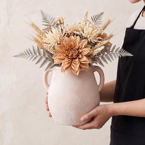 Ceramic Flower Vase Home Decor - 7 inch Farmhouse Rustic Vase Decorative Pottery Terracotta Vases for Living Room House Book Shelf Office Coffee Desk Dining Fireplace Wedding Centerpiece - size: 6.89'' Tall