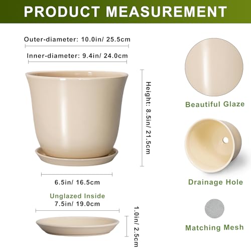 Ceramic Planter, 10 Inch Plant Pot for Indoor Plants, Beige - color: Beige, size: 10 Inch
