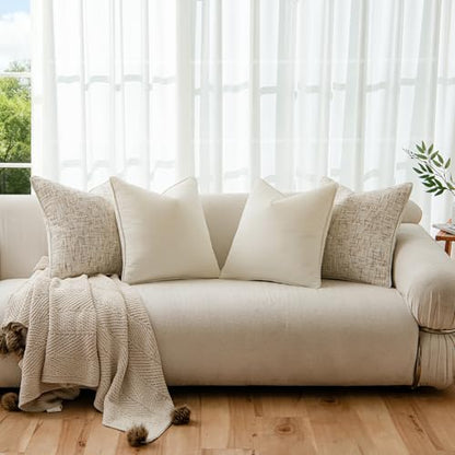a moment Beige 4 Pack Throw Pillow Covers - Chenille & Velvet Set with Piping, Farmhouse Textured Design Pillow Cases for Couch Sofa Bed Livingroom (16x16 Inch, No Insert) - color: Beige, size: 16" x 16" (Pack of 4)